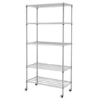 Scaffalatura a 5 ripiani in filo d'acciaio con ruote certificata NSF nera - (35,43 x 17,72 x 70,87)
