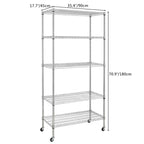 Scaffalatura a 5 ripiani in filo d'acciaio con ruote certificata NSF nera - (35,43 x 17,72 x 70,87)