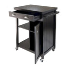 Carrello da cucina nero da 70,5 cm con cassetto, mobiletto aperto e ruote bloccabili