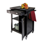 Carrello da cucina nero da 70,5 cm con cassetto, mobiletto aperto e ruote bloccabili