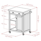 Carrello da cucina nero da 70,5 cm con cassetto, mobiletto aperto e ruote bloccabili