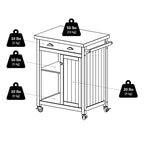 Carrello da cucina nero da 70,5 cm con cassetto, mobiletto aperto e ruote bloccabili