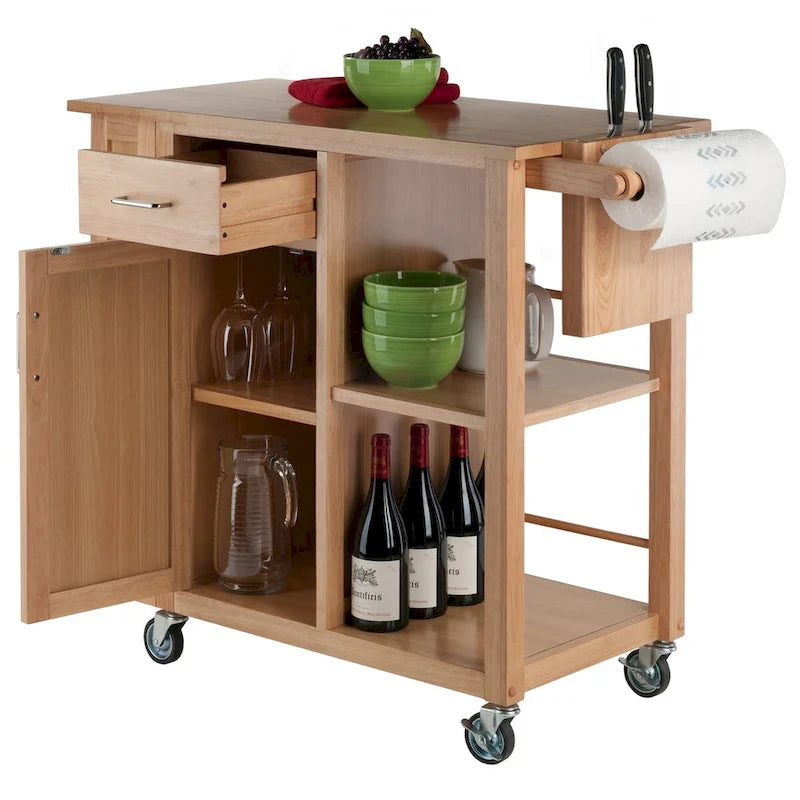 Utility Kitchen Cart, Natural - 42.52 x 18.98 x 35.63 inches