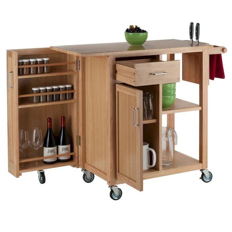 Utility Kitchen Cart, Natural - 42.52 x 18.98 x 35.63 inches