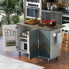Isola da cucina retrò in legno 47 con anta a ribalta, stile rustico su ruote, contenitore interno