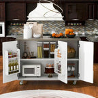Isola da cucina retrò in legno 47 con anta a ribalta, stile rustico su ruote, contenitore interno