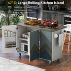 Isola da cucina retrò in legno 47 con anta a ribalta, stile rustico su ruote, contenitore interno