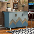 Isola da cucina retrò in legno 47 con anta a ribalta, stile rustico su ruote, contenitore interno