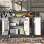 Isola da cucina retrò in legno 47 con anta a ribalta, stile rustico su ruote, contenitore interno