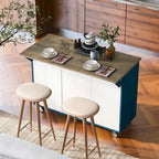 Isola da cucina retrò in legno 47 con anta a ribalta, stile rustico su ruote, contenitore interno