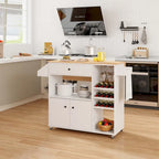 Rolling Kitchen Cart Kitchen Island Cart w/ Drop-Leaf & Power Outlet