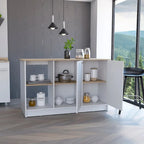 Isola da cucina, quattro ripiani aperti, due armadietti - Rovere chiaro / Bianco
