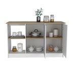 Isola da cucina, quattro ripiani aperti, due armadietti - Rovere chiaro / Bianco