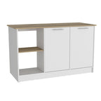 Isola da cucina, quattro ripiani aperti, due armadietti - Rovere chiaro / Bianco