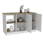 Isola da cucina, quattro ripiani aperti, due armadietti - Rovere chiaro / Bianco