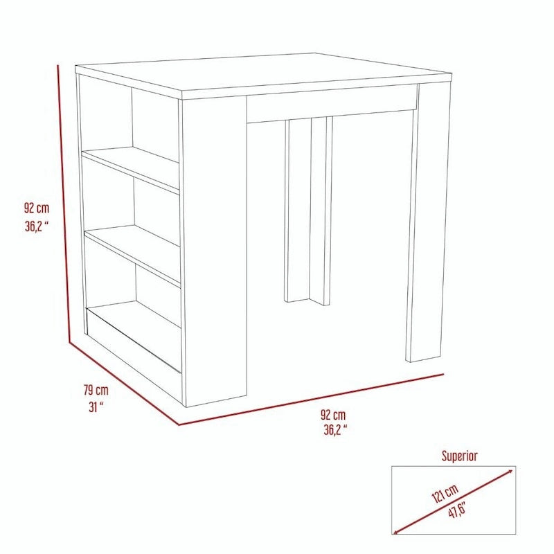 Elkins 3-Drawer Kitchen Island White and Pine
