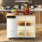 Carrello da cucina con illuminazione a LED su ruote e 2 ante in vetro scanalato
