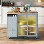 Carrello da cucina con illuminazione a LED su ruote e 2 ante in vetro scanalato