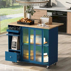 Carrello da cucina con illuminazione a LED su ruote e 2 ante in vetro scanalato