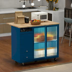 Carrello da cucina con illuminazione a LED su ruote e 2 ante in vetro scanalato