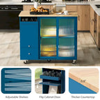 Carrello da cucina con illuminazione a LED su ruote e 2 ante in vetro scanalato