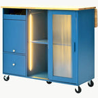 Carrello da cucina con illuminazione a LED su ruote e 2 ante in vetro scanalato