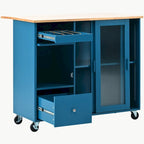 Carrello da cucina con illuminazione a LED su ruote e 2 ante in vetro scanalato