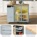 Carrello da cucina con illuminazione a LED su ruote e 2 ante in vetro scanalato