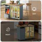 Carrello da cucina con illuminazione a LED su ruote e 2 ante in vetro scanalato