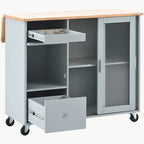 Carrello da cucina con illuminazione a LED su ruote e 2 ante in vetro scanalato