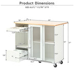 Carrello da cucina con illuminazione a LED su ruote e 2 ante in vetro scanalato