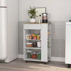 Carrello da cucina, un cassetto, due ripiani aperti, quattro ruote - Bianco/Rovere chiaro