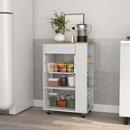 Kitchen Cart, One Drawer, Two Open Shelves, Four Casters -White / Light Oak