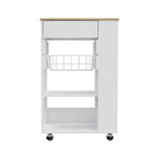 Carrello da cucina, un cassetto, due ripiani aperti, quattro ruote - Bianco/Rovere chiaro