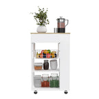 Carrello da cucina, un cassetto, due ripiani aperti, quattro ruote - Bianco/Rovere chiaro