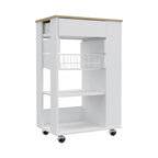 Carrello da cucina, un cassetto, due ripiani aperti, quattro ruote - Bianco/Rovere chiaro