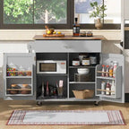 Carrello da cucina moderno da 39,00 W con piano in legno di gomma, vani portaoggetti e portasciugamani