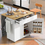 Carrello da cucina moderno da 39,00 W con piano in legno di gomma, vani portaoggetti e portasciugamani