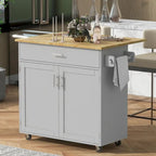 Carrello da cucina moderno da 39,00 W con piano in legno di gomma, vani portaoggetti e portasciugamani