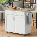 Carrello da cucina moderno da 39,00 W con piano in legno di gomma, vani portaoggetti e portasciugamani