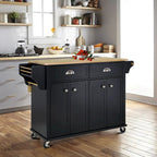Cambridge Natural Wood Top Kitchen Island with Storage, Easy-Glide Drawers and Heavy-Duty Casters