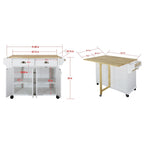 Isola da Cucina Cambridge con Piano in Legno Naturale, Ante e Cassetti Scorrevoli, Ruote Resistenti