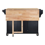 Isola da Cucina Cambridge con Piano in Legno Naturale, Ante e Cassetti Scorrevoli, Ruote Resistenti