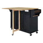 Isola da Cucina Cambridge con Piano in Legno Naturale, Ante e Cassetti Scorrevoli, Ruote Resistenti