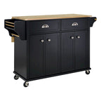 Isola da Cucina Cambridge con Piano in Legno Naturale, Ante e Cassetti Scorrevoli, Ruote Resistenti