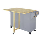 Isola da Cucina Cambridge con Piano in Legno Naturale, Ante e Cassetti Scorrevoli, Ruote Resistenti