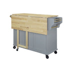 Isola da Cucina Cambridge con Piano in Legno Naturale, Ante e Cassetti Scorrevoli, Ruote Resistenti