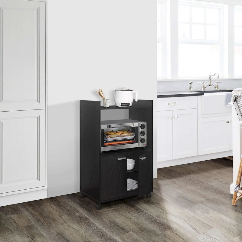 2-Door Kitchen Microwave Cart with Shelfs for Storage, Black
