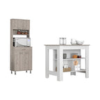 Isola da cucina e dispensa a 8 ripiani in bianco e grigio chiaro