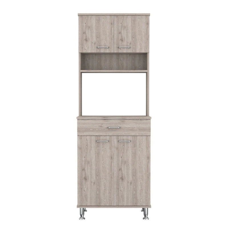 8-Shelf Kitchen Island and Pantry Cabinet in White and Light Gray